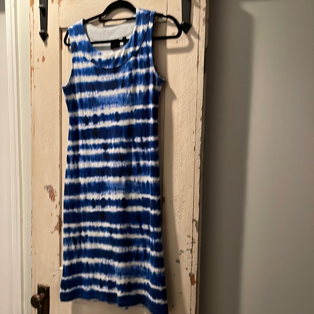 Blue tie-dyed style stripe dress